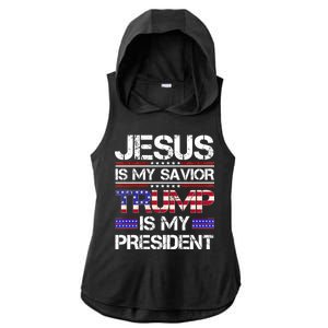 Jesus Is My Savior Trump Is My President Christian Ladies PosiCharge Tri-Blend Wicking Draft Hoodie Tank