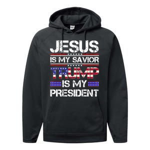 Jesus Is My Savior Trump Is My President Christian Performance Fleece Hoodie