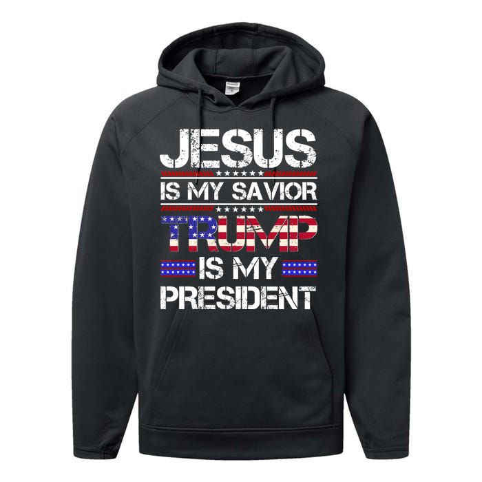 Jesus Is My Savior Trump Is My President Christian Performance Fleece Hoodie