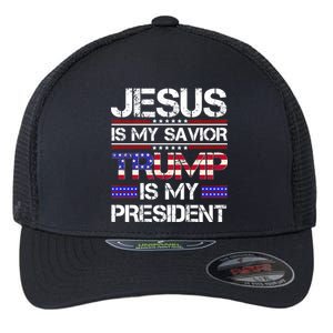 Jesus Is My Savior Trump Is My President Christian Flexfit Unipanel Trucker Cap