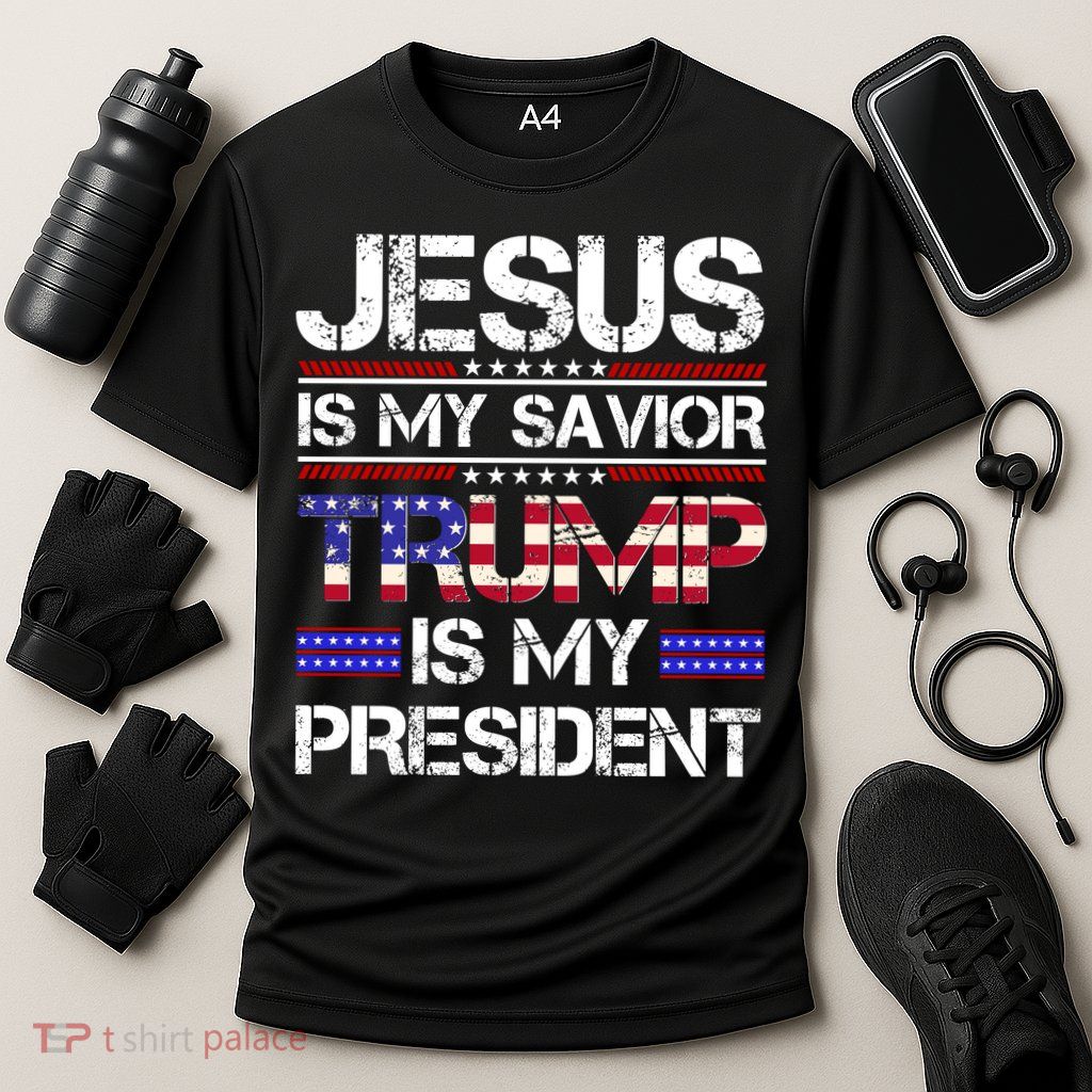 Jesus Is My Savior Trump Is My President Christian Cooling Performance Crew T-Shirt