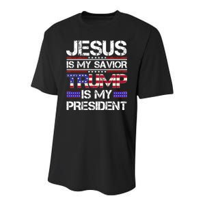 Jesus Is My Savior Trump Is My President Christian Youth Performance Sprint T-Shirt