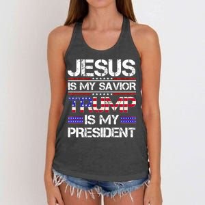 Jesus Is My Savior Trump Is My President Christian Women's Knotted Racerback Tank