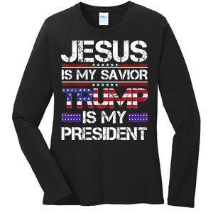 Jesus Is My Savior Trump Is My President Christian Ladies Long Sleeve Shirt