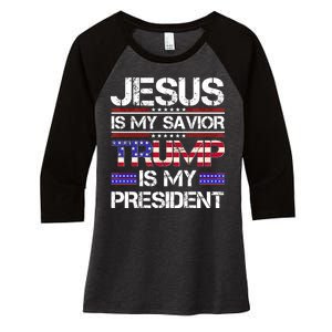 Jesus Is My Savior Trump Is My President Christian Women's Tri-Blend 3/4-Sleeve Raglan Shirt