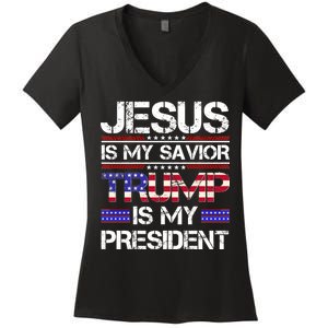 Jesus Is My Savior Trump Is My President Christian Women's V-Neck T-Shirt