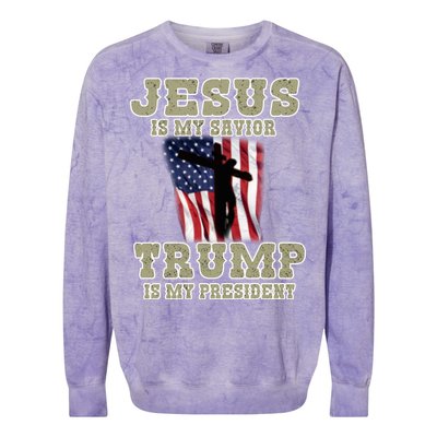 Jesus Is My Savior Trump Is My President Patriotic Flag Colorblast Crewneck Sweatshirt