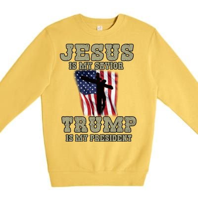 Jesus Is My Savior Trump Is My President Patriotic Flag Premium Crewneck Sweatshirt