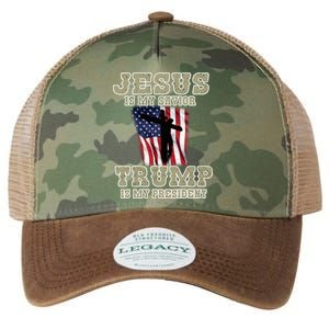 Jesus Is My Savior Trump Is My President Patriotic Flag Legacy Tie Dye Trucker Hat