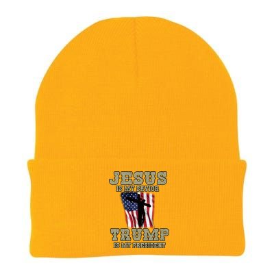 Jesus Is My Savior Trump Is My President Patriotic Flag Knit Cap Winter Beanie