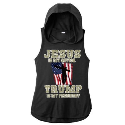 Jesus Is My Savior Trump Is My President Patriotic Flag Ladies PosiCharge Tri-Blend Wicking Draft Hoodie Tank