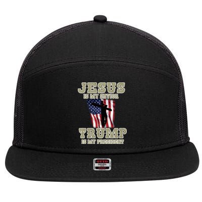 Jesus Is My Savior Trump Is My President Patriotic Flag 7 Panel Mesh Trucker Snapback Hat