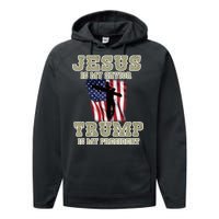 Jesus Is My Savior Trump Is My President Patriotic Flag Performance Fleece Hoodie