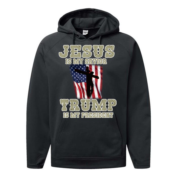 Jesus Is My Savior Trump Is My President Patriotic Flag Performance Fleece Hoodie