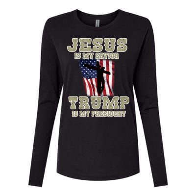 Jesus Is My Savior Trump Is My President Patriotic Flag Womens Cotton Relaxed Long Sleeve T-Shirt