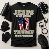 Jesus Is My Savior Trump Is My President Patriotic Flag Cooling Performance Crew T-Shirt