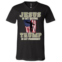 Jesus Is My Savior Trump Is My President Patriotic Flag V-Neck T-Shirt