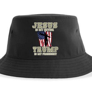 Jesus Is My Savior Trump Is My President Patriotic Flag Sustainable Bucket Hat