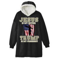 Jesus Is My Savior Trump Is My President Patriotic Flag Hooded Wearable Blanket