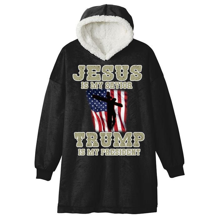 Jesus Is My Savior Trump Is My President Patriotic Flag Hooded Wearable Blanket