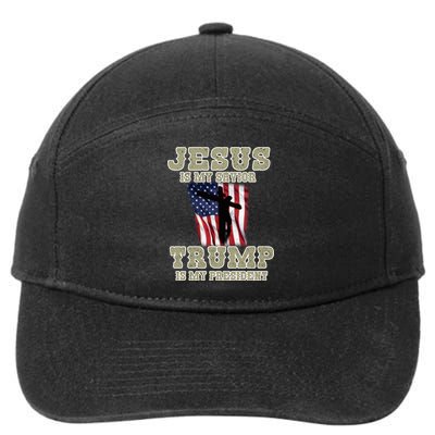 Jesus Is My Savior Trump Is My President Patriotic Flag 7-Panel Snapback Hat