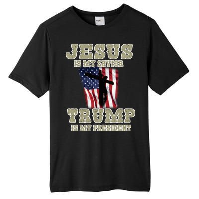 Jesus Is My Savior Trump Is My President Patriotic Flag Tall Fusion ChromaSoft Performance T-Shirt