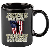 Jesus Is My Savior Trump Is My President Patriotic Flag 11oz C Handle Ceramic Mug