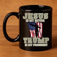 Jesus Is My Savior Trump Is My President Patriotic Flag 11oz C Handle Ceramic Mug