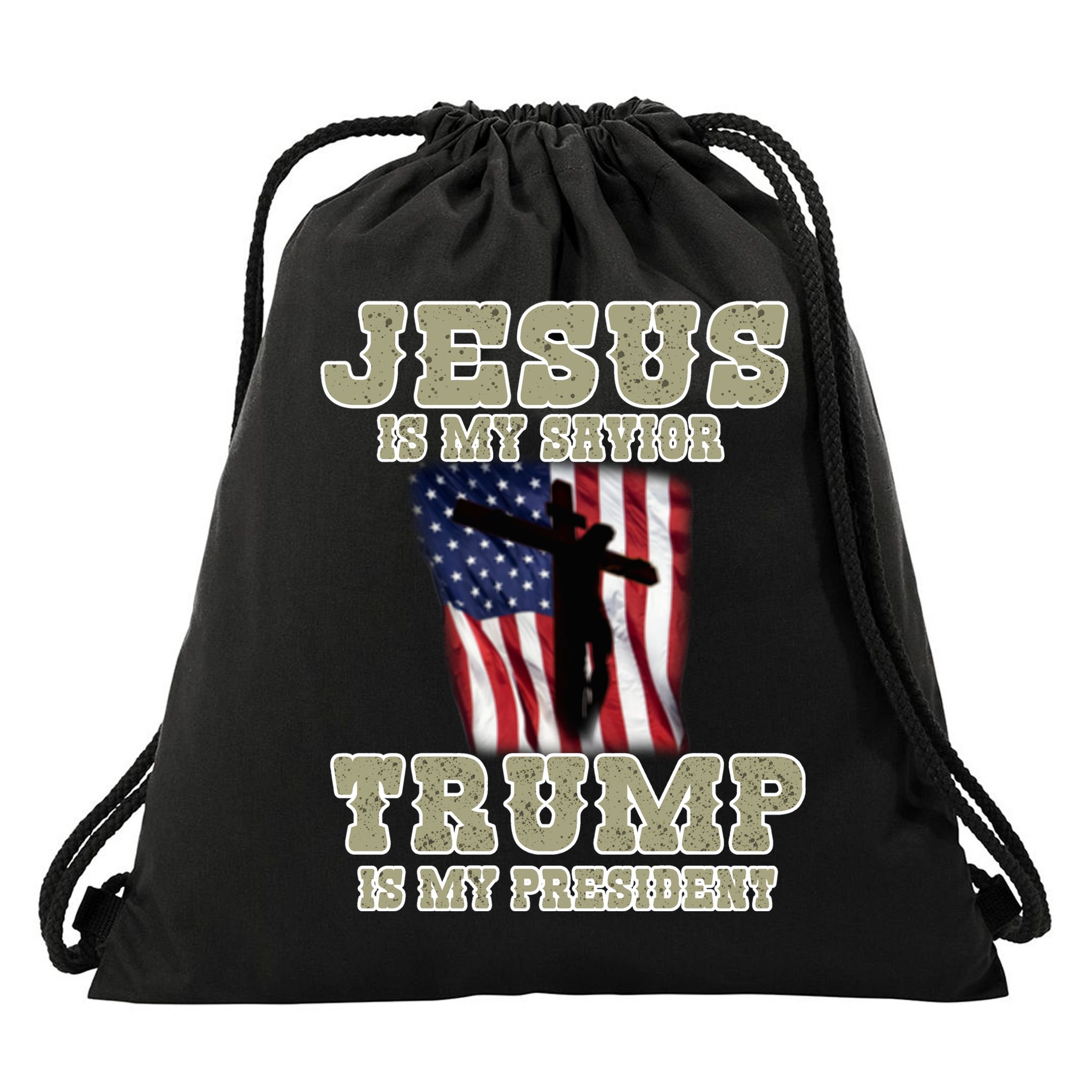 Jesus Is My Savior Trump Is My President Patriotic Flag Drawstring Bag