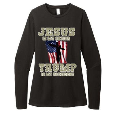 Jesus Is My Savior Trump Is My President Patriotic Flag Womens CVC Long Sleeve Shirt