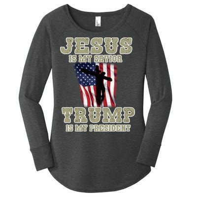 Jesus Is My Savior Trump Is My President Patriotic Flag Women's Perfect Tri Tunic Long Sleeve Shirt