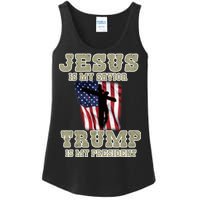 Jesus Is My Savior Trump Is My President Patriotic Flag Ladies Essential Tank