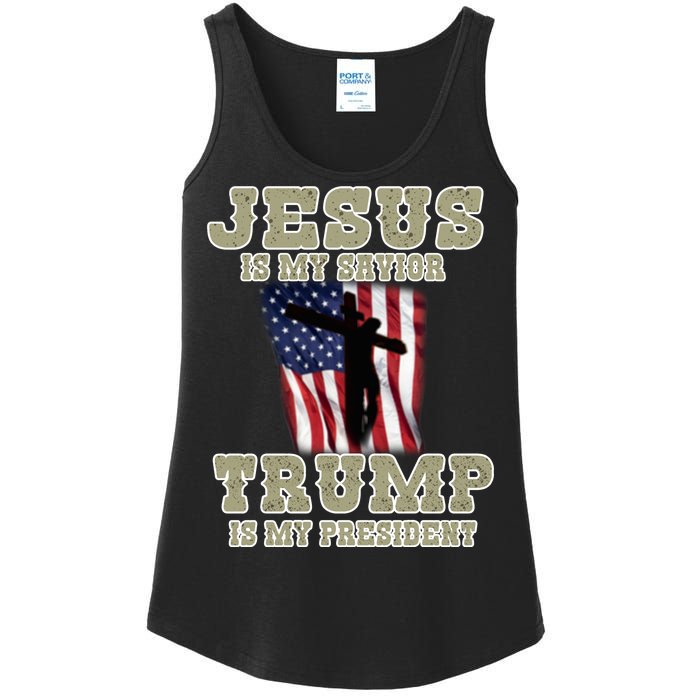 Jesus Is My Savior Trump Is My President Patriotic Flag Ladies Essential Tank