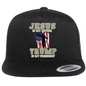 Jesus Is My Savior Trump Is My President Patriotic Flag Flat Bill Trucker Hat