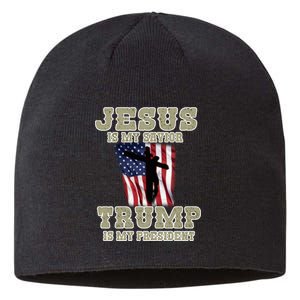 Jesus Is My Savior Trump Is My President Patriotic Flag Sustainable Beanie