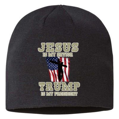 Jesus Is My Savior Trump Is My President Patriotic Flag Sustainable Beanie