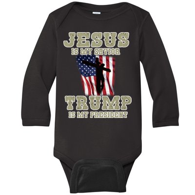 Jesus Is My Savior Trump Is My President Patriotic Flag Baby Long Sleeve Bodysuit