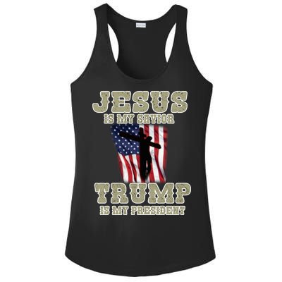 Jesus Is My Savior Trump Is My President Patriotic Flag Ladies PosiCharge Competitor Racerback Tank