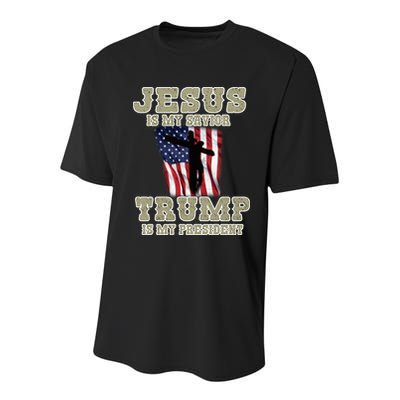 Jesus Is My Savior Trump Is My President Patriotic Flag Youth Performance Sprint T-Shirt