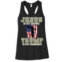 Jesus Is My Savior Trump Is My President Patriotic Flag Women's Racerback Tank