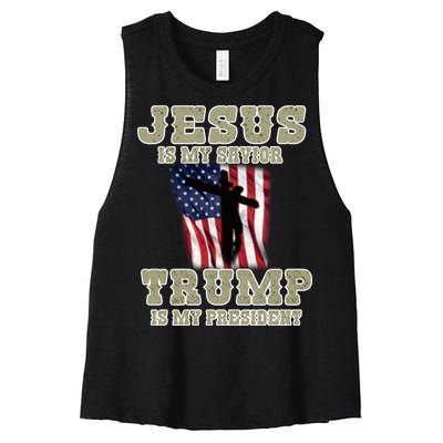 Jesus Is My Savior Trump Is My President Patriotic Flag Women's Racerback Cropped Tank