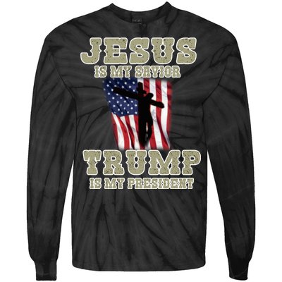 Jesus Is My Savior Trump Is My President Patriotic Flag Tie-Dye Long Sleeve Shirt