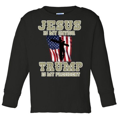 Jesus Is My Savior Trump Is My President Patriotic Flag Toddler Long Sleeve Shirt