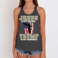 Jesus Is My Savior Trump Is My President Patriotic Flag Women's Knotted Racerback Tank