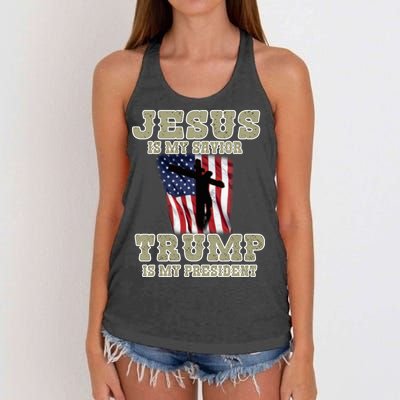 Jesus Is My Savior Trump Is My President Patriotic Flag Women's Knotted Racerback Tank