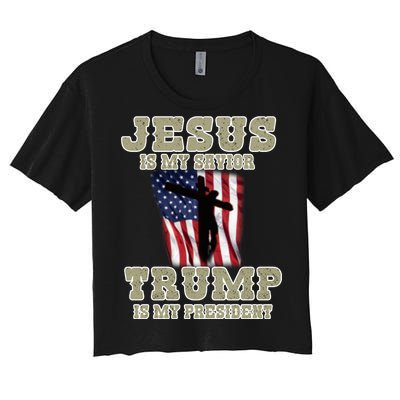 Jesus Is My Savior Trump Is My President Patriotic Flag Women's Crop Top Tee