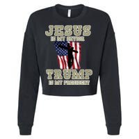 Jesus Is My Savior Trump Is My President Patriotic Flag Cropped Pullover Crew