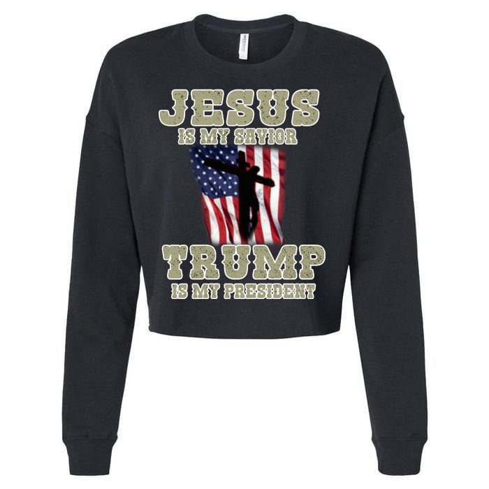 Jesus Is My Savior Trump Is My President Patriotic Flag Cropped Pullover Crew