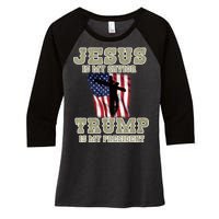 Jesus Is My Savior Trump Is My President Patriotic Flag Women's Tri-Blend 3/4-Sleeve Raglan Shirt