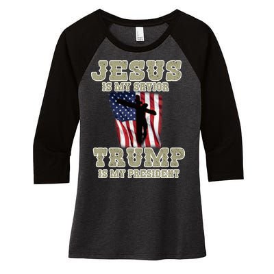 Jesus Is My Savior Trump Is My President Patriotic Flag Women's Tri-Blend 3/4-Sleeve Raglan Shirt